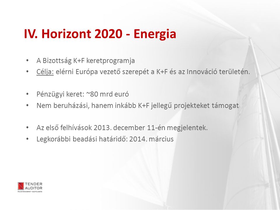 IV. Horizont Energia A Bizottság K+F keretprogramja