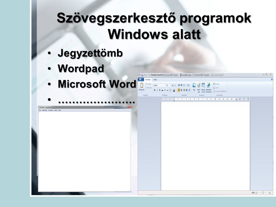 Szövegszerkesztő programok Windows alatt