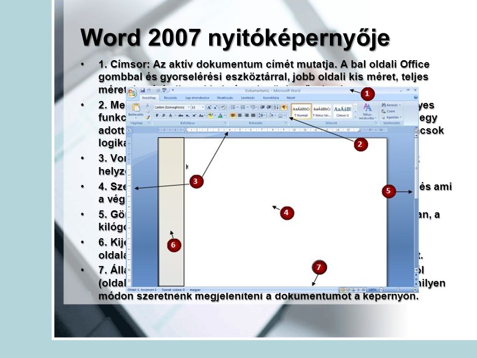 Word 2007 nyitóképernyője