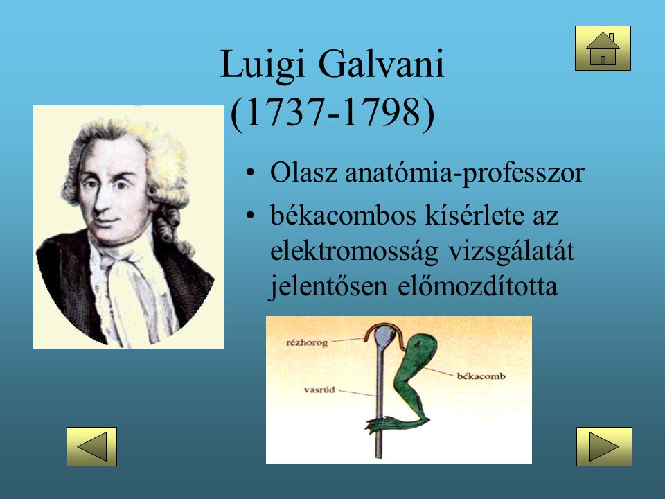 Luigi Galvani ( ) Olasz anatómia-professzor
