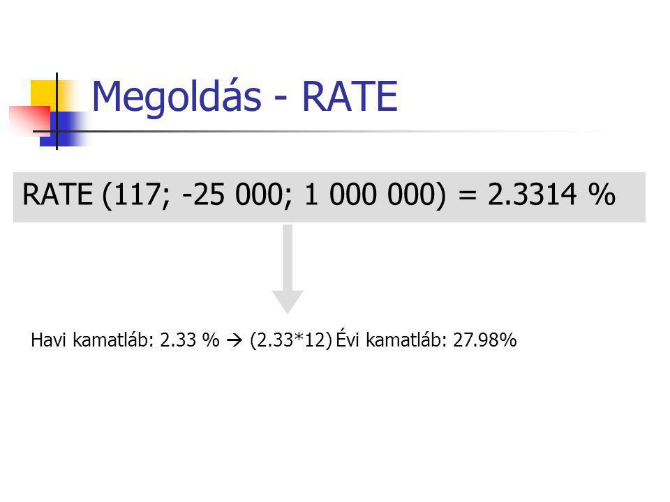 Megoldás - RATE RATE (117; ; ) = %