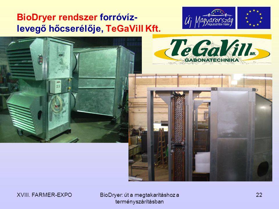 BioDryer rendszer forróvíz-levegő hőcserélője, TeGaVill Kft.