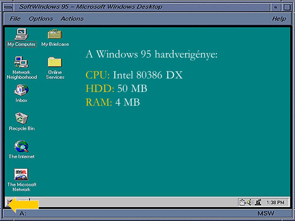 A Windows 95 hardverigénye: