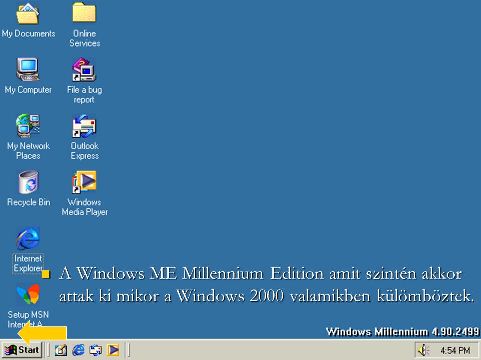 A Windows ME Millennium Edition amit szintén akkor attak ki mikor a Windows 2000 valamikben külömböztek.