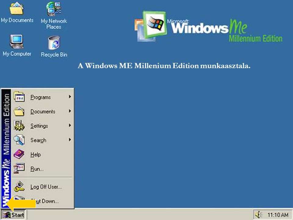 A Windows ME Millenium Edition munkaasztala.