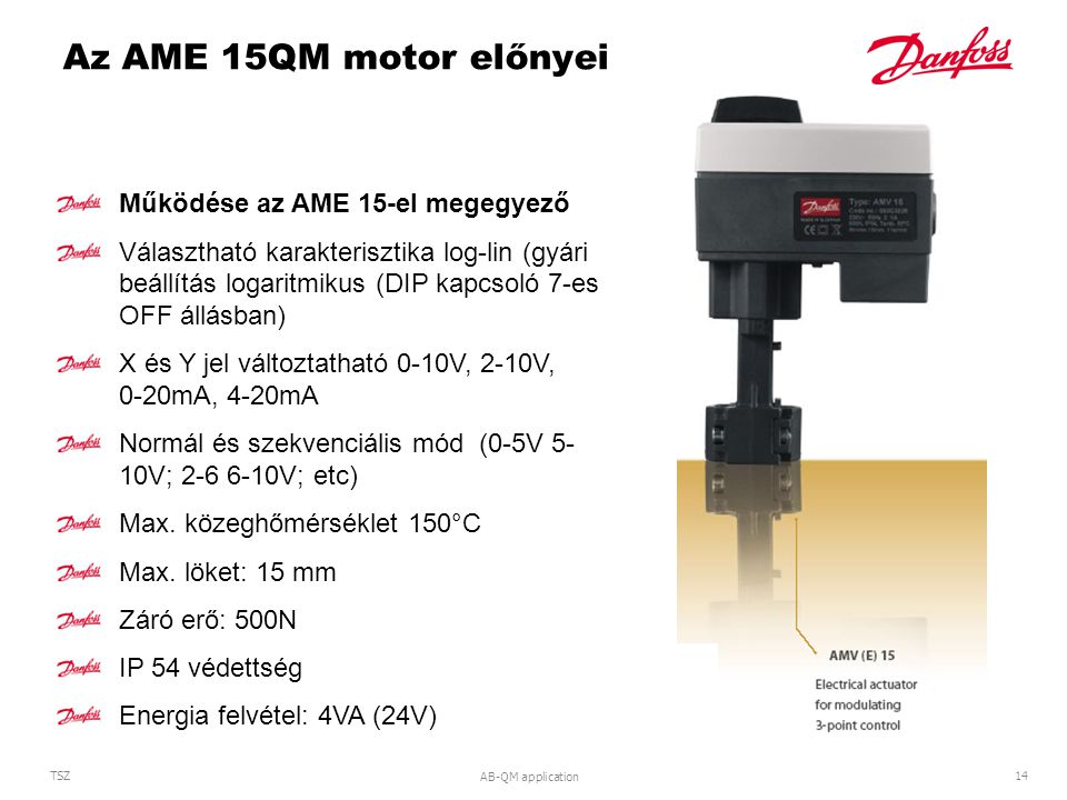 Az AME 15QM motor előnyei Működése az AME 15-el megegyező