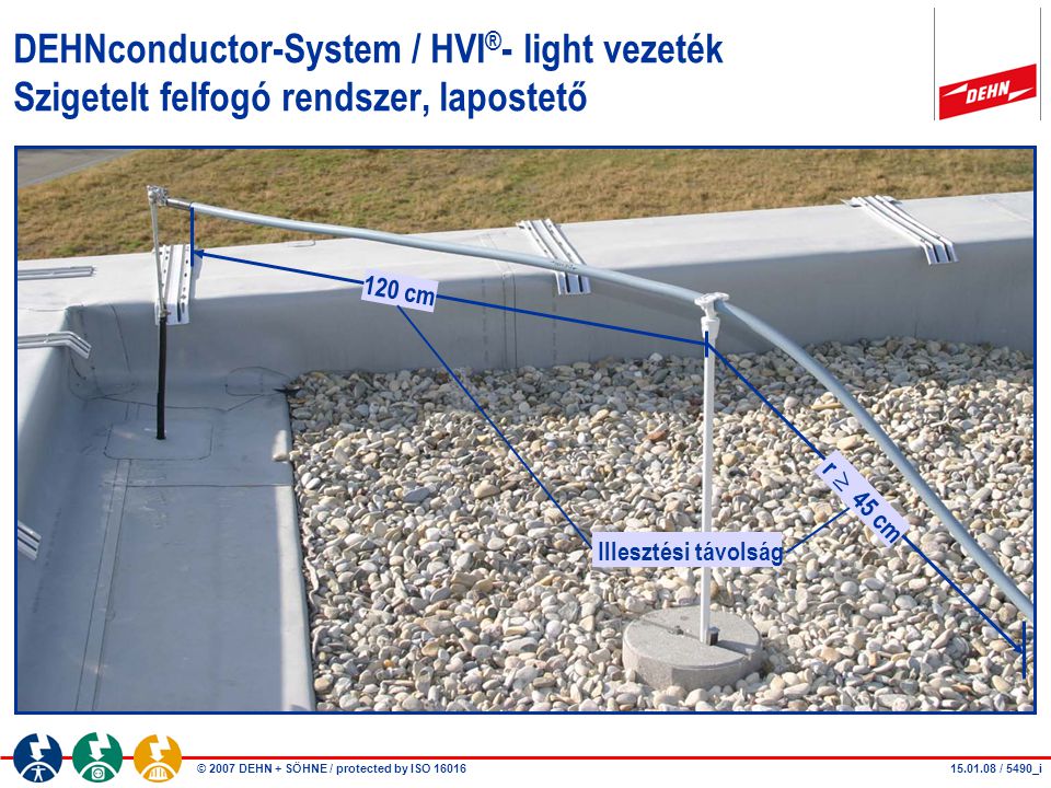 DEHNconductor-System / HVI®- light vezeték Szigetelt felfogó rendszer, lapostető
