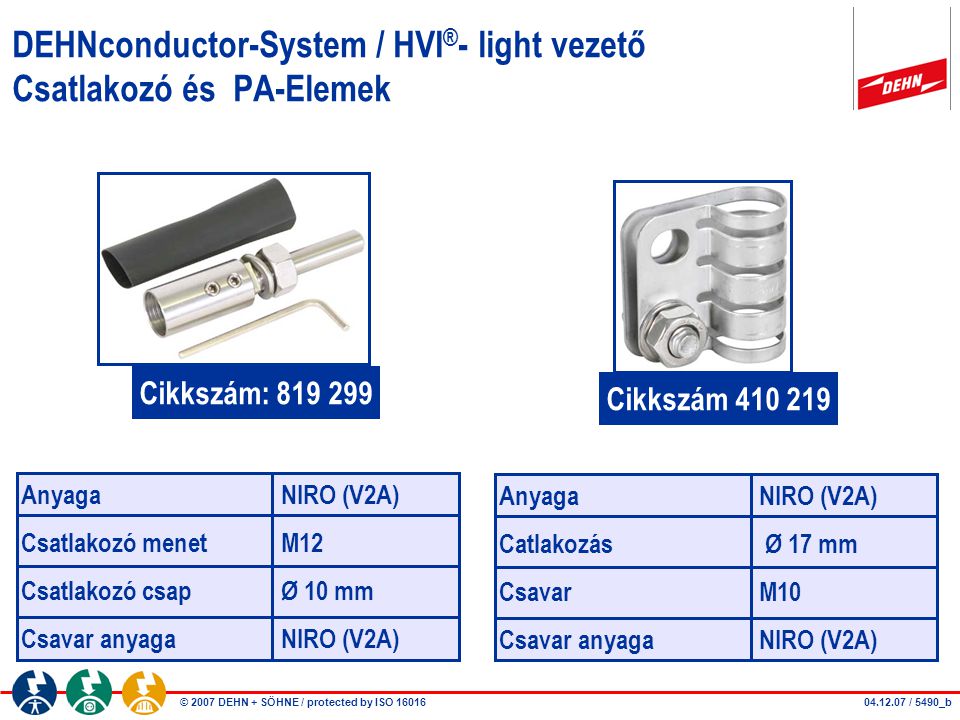 DEHNconductor-System / HVI®- light vezető Csatlakozó és PA-Elemek