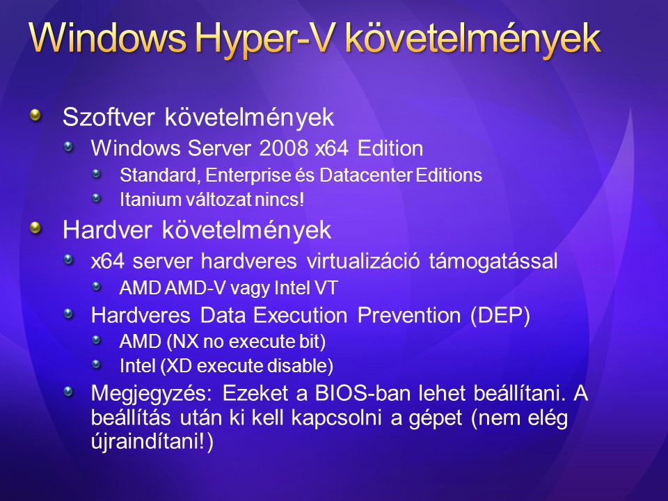 Windows Hyper-V követelmények