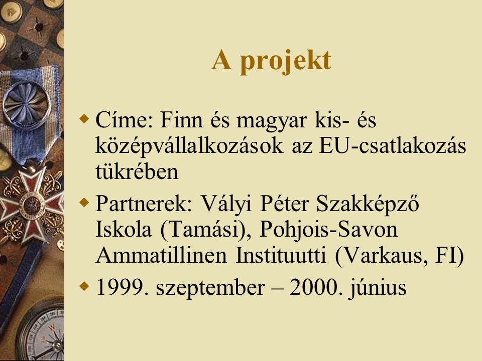A projekt Címe: Finn és magyar kis- és középvállalkozások az EU-csatlakozás tükrében.