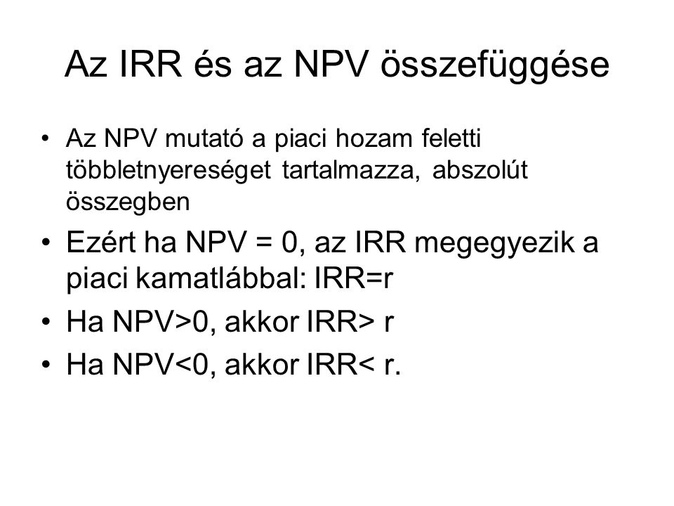 Az IRR és az NPV összefüggése
