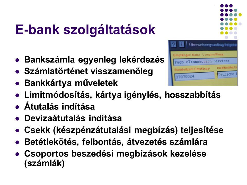E-bank szolgáltatások