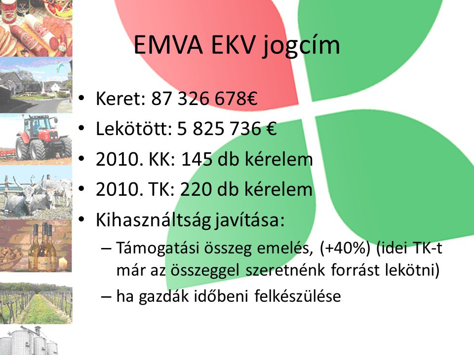 EMVA EKV jogcím Keret: € Lekötött: €