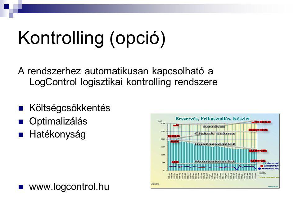 Kontrolling (opció) A rendszerhez automatikusan kapcsolható a LogControl logisztikai kontrolling rendszere.