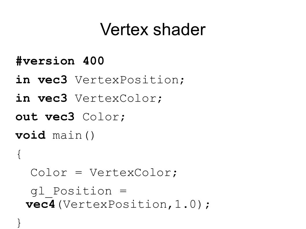 Vertex shader #version 400 in vec3 VertexPosition;