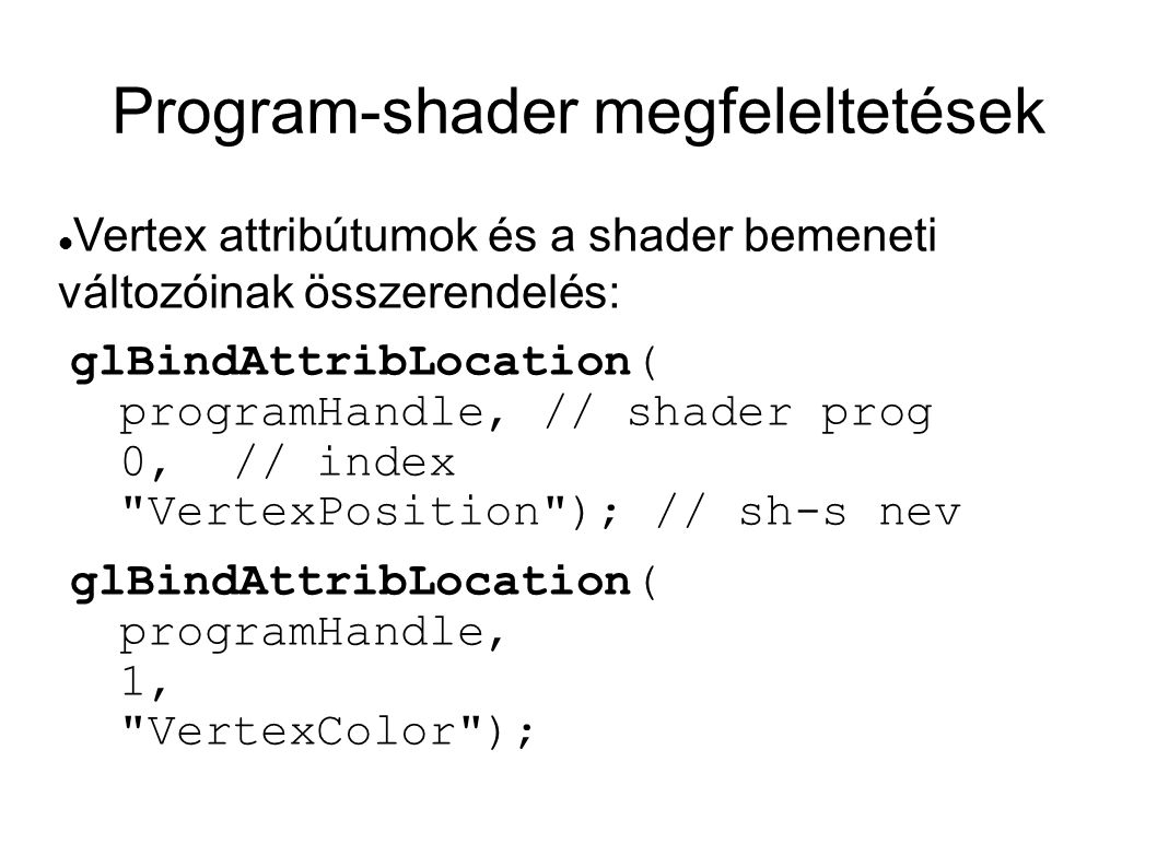 Program-shader megfeleltetések