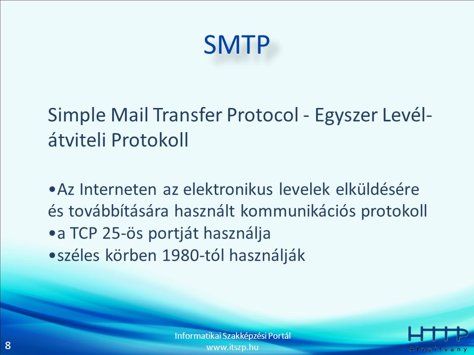 SMTP Simple Mail Transfer Protocol - Egyszer Levél-átviteli Protokoll