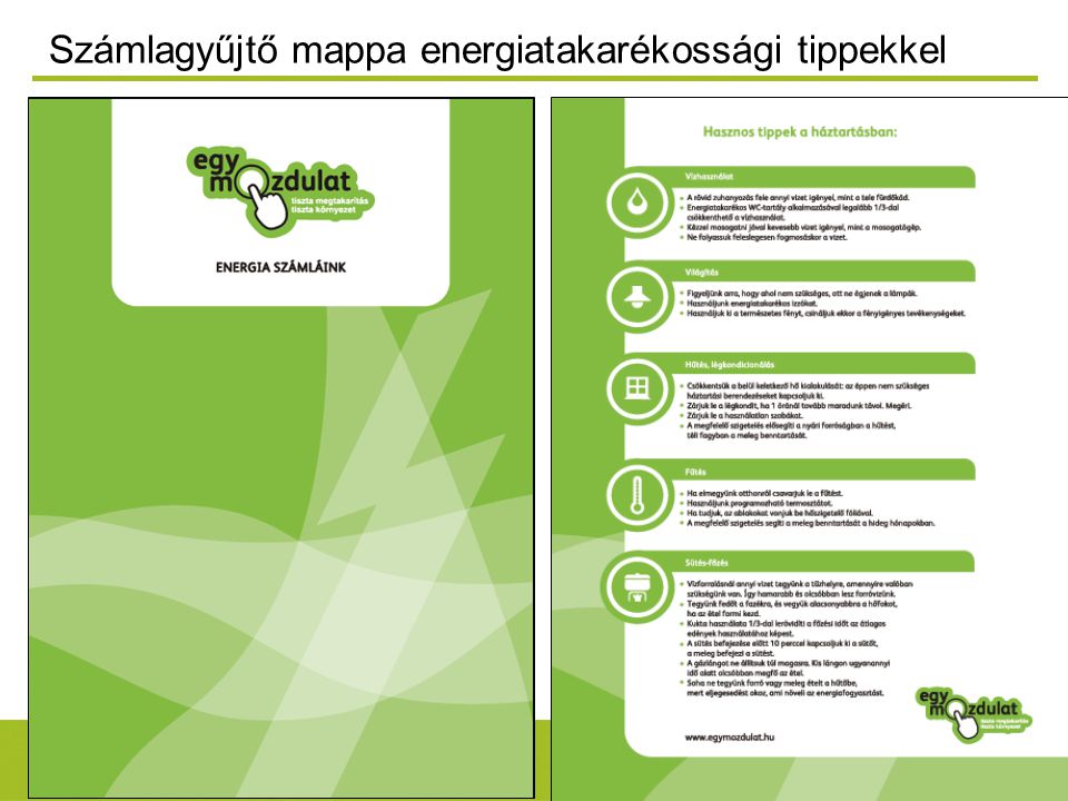 Számlagyűjtő mappa energiatakarékossági tippekkel