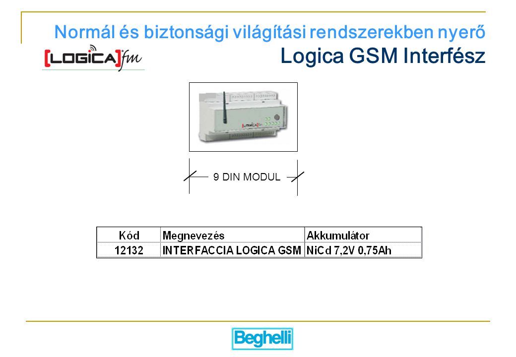 Normál és biztonsági világítási rendszerekben nyerő Logica GSM Interfész