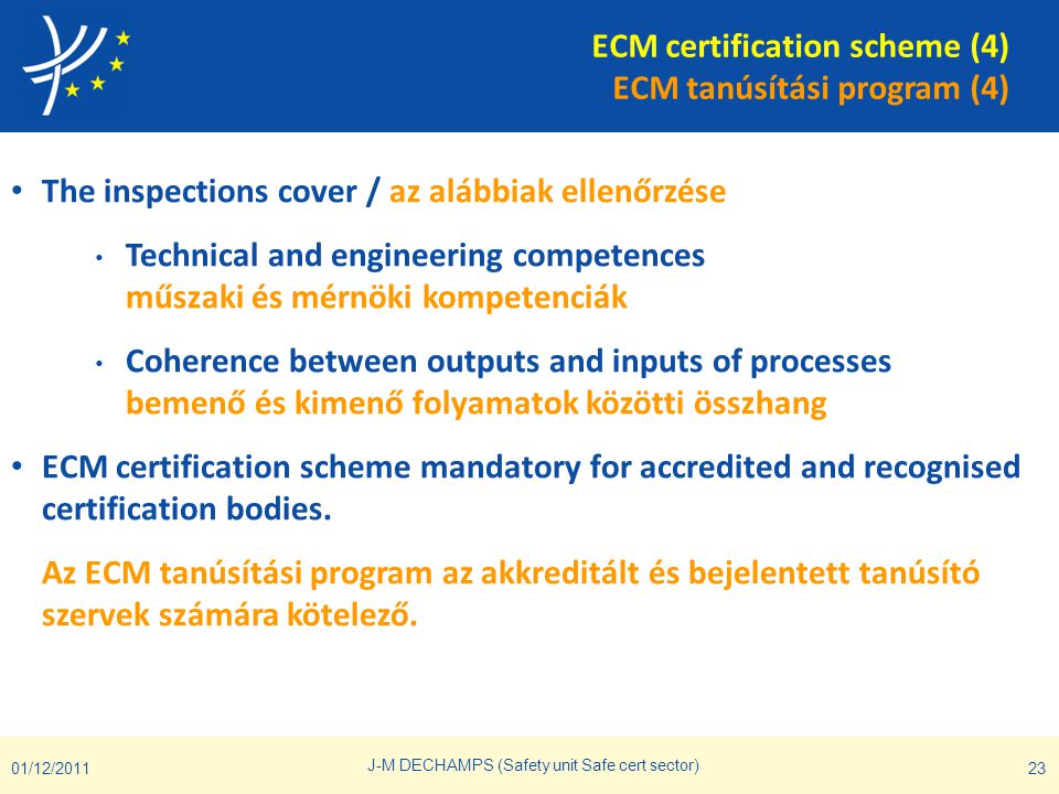 ECM certification scheme (4) ECM tanúsítási program (4)