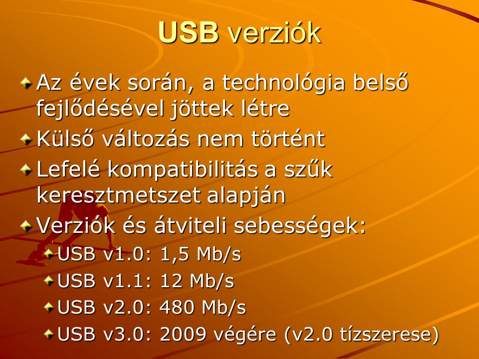 USB verziók Az évek során, a technológia belső fejlődésével jöttek létre. Külső változás nem történt.
