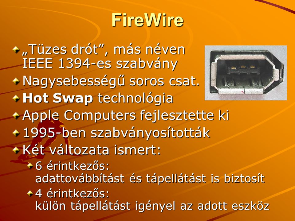 FireWire „Tüzes drót , más néven IEEE 1394-es szabvány
