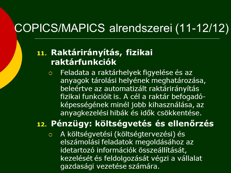 COPICS/MAPICS alrendszerei (11-12/12)