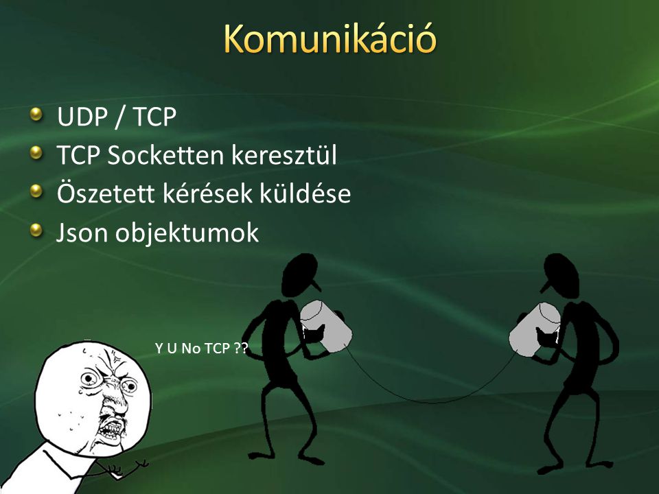 Komunikáció UDP / TCP TCP Socketten keresztül Öszetett kérések küldése