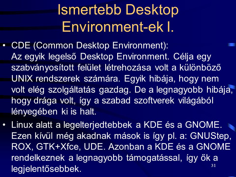 Ismertebb Desktop Environment-ek I.