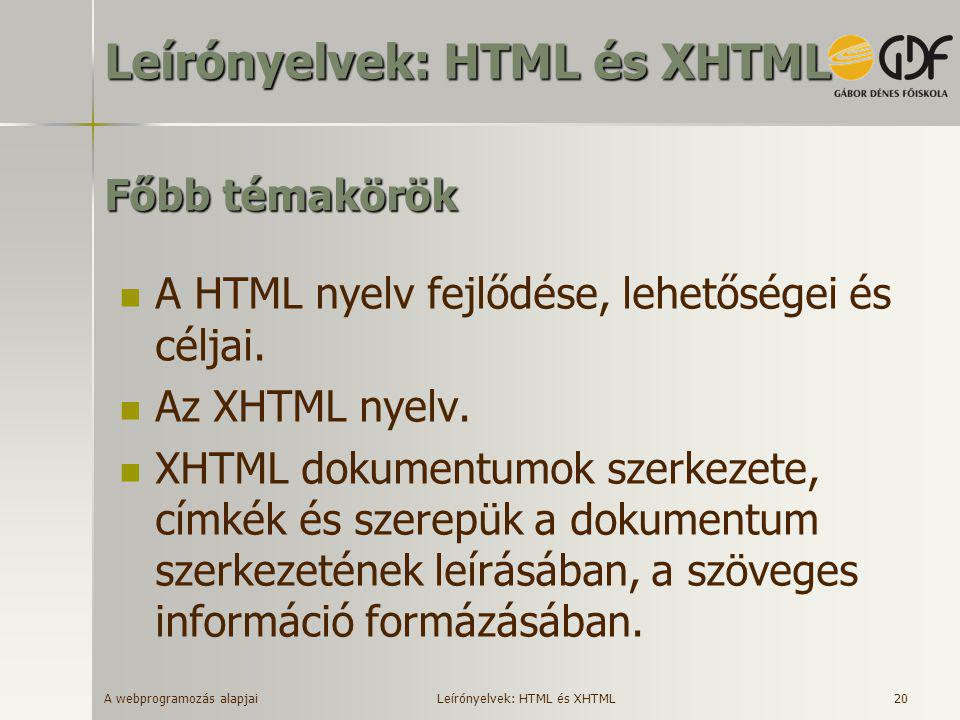 Leírónyelvek: HTML és XHTML