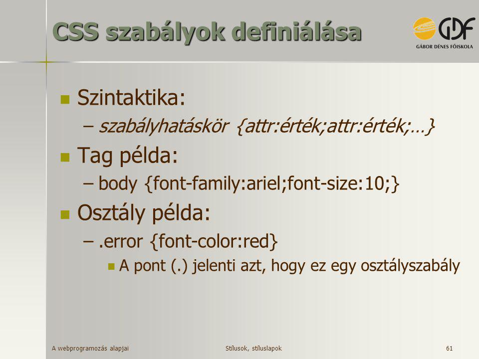 CSS szabályok definiálása