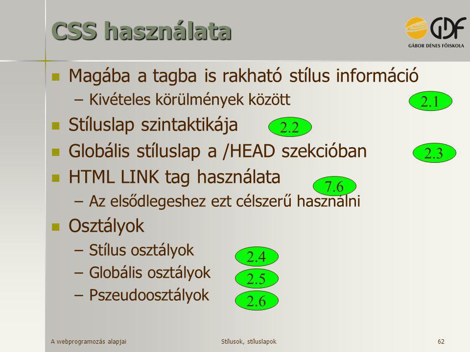 CSS használata Magába a tagba is rakható stílus információ