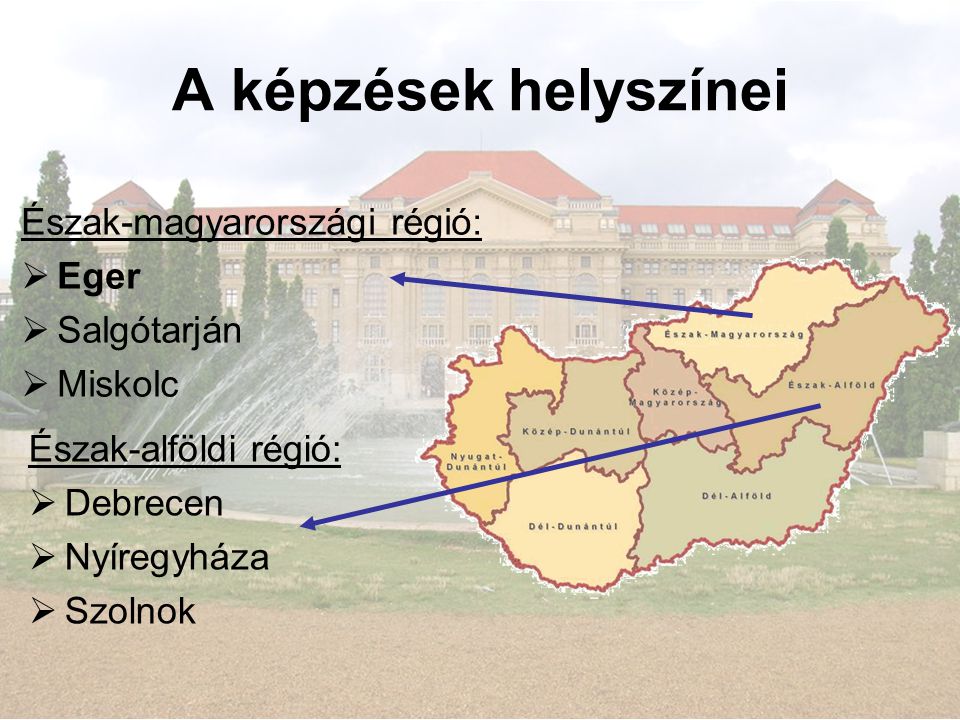 A képzések helyszínei Észak-magyarországi régió: Eger Salgótarján