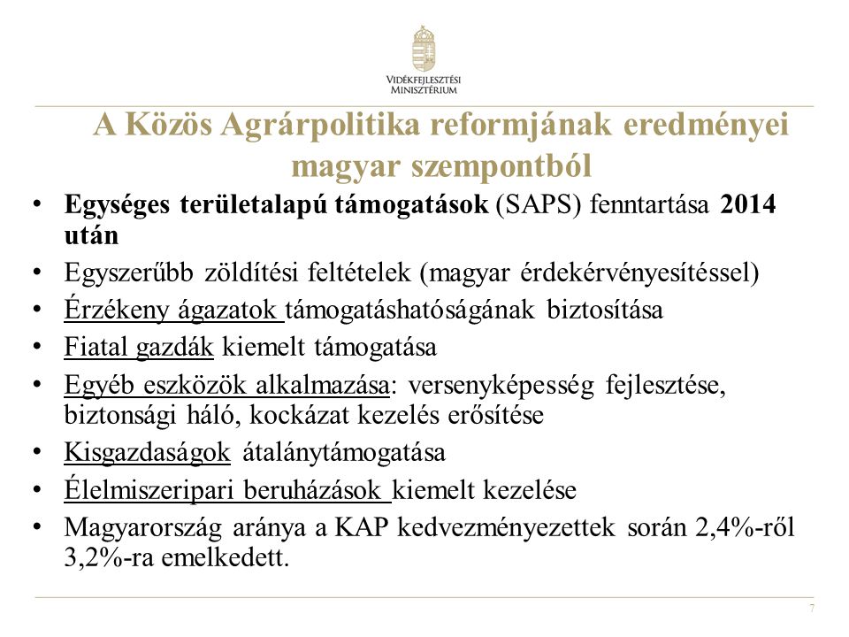 A Közös Agrárpolitika reformjának eredményei magyar szempontból