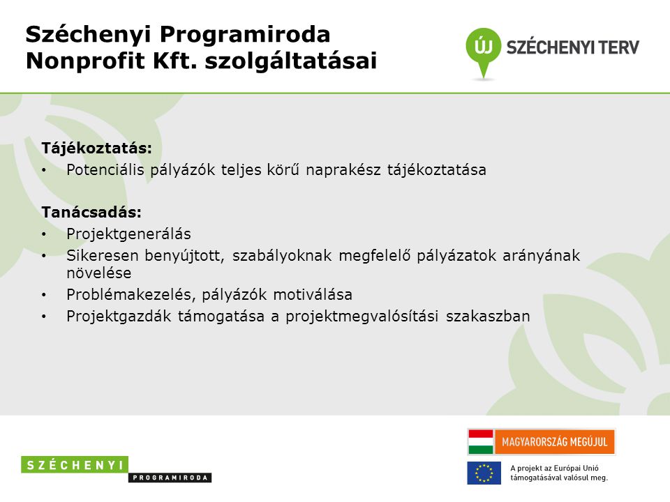 Széchenyi Programiroda Nonprofit Kft. szolgáltatásai