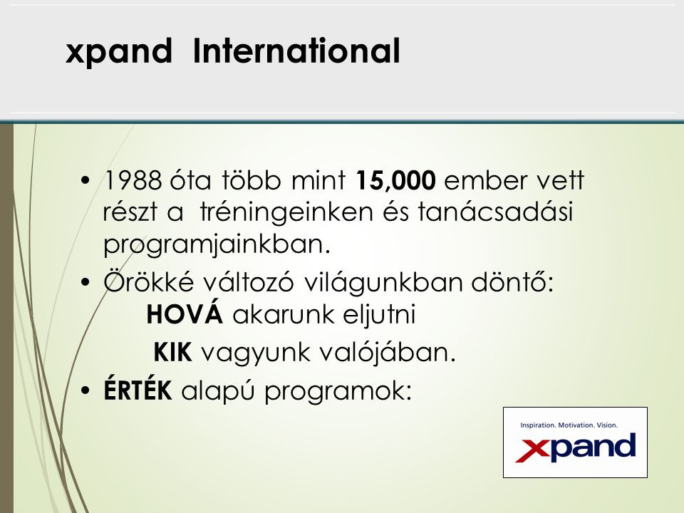 xpand International 1988 óta több mint 15,000 ember vett részt a tréningeinken és tanácsadási programjainkban.