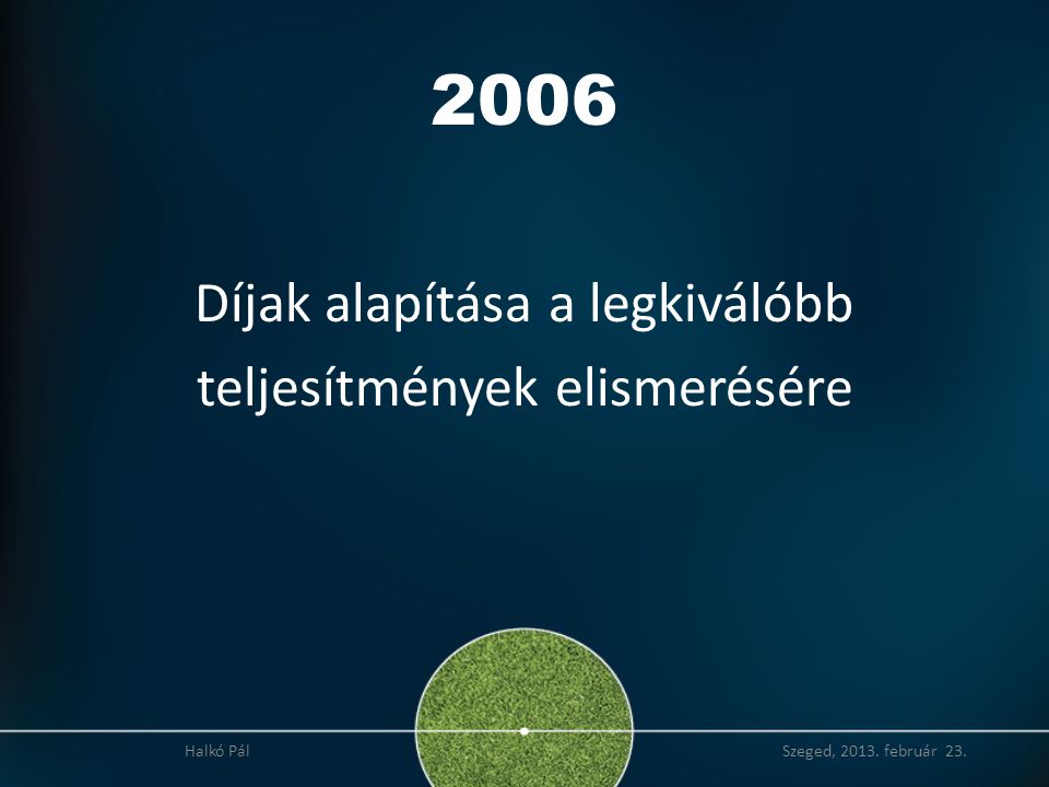 2006 Díjak alapítása a legkiválóbb teljesítmények elismerésére