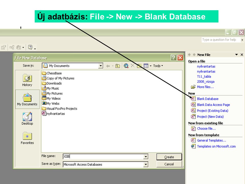 Új adatbázis: File -> New -> Blank Database