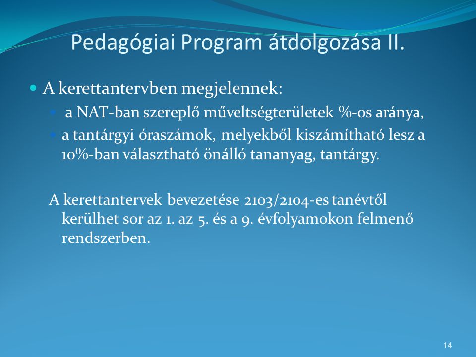 Pedagógiai Program átdolgozása II.