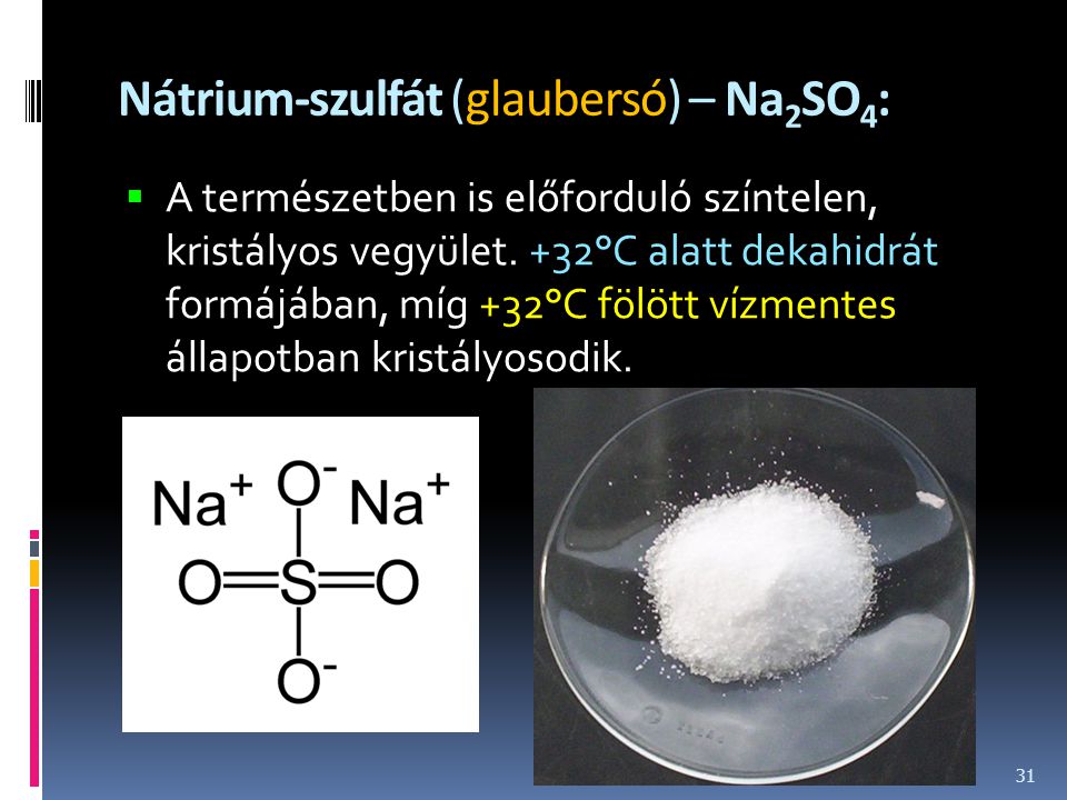 Nátrium-szulfát (glaubersó) – Na2SO4: