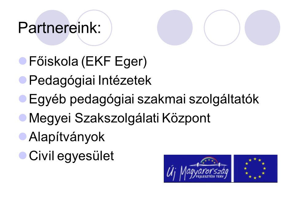 Partnereink: Főiskola (EKF Eger) Pedagógiai Intézetek