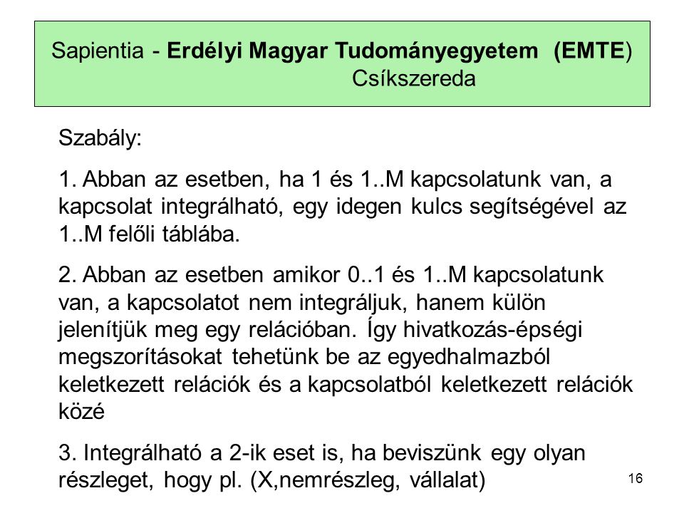 Sapientia - Erdélyi Magyar Tudományegyetem (EMTE) Csíkszereda