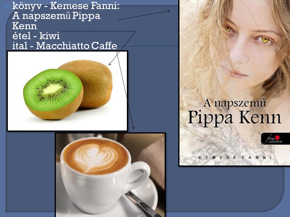 könyv - Kemese Fanni: A napszemű Pippa Kenn étel - kiwi ital - Macchiatto Caffe