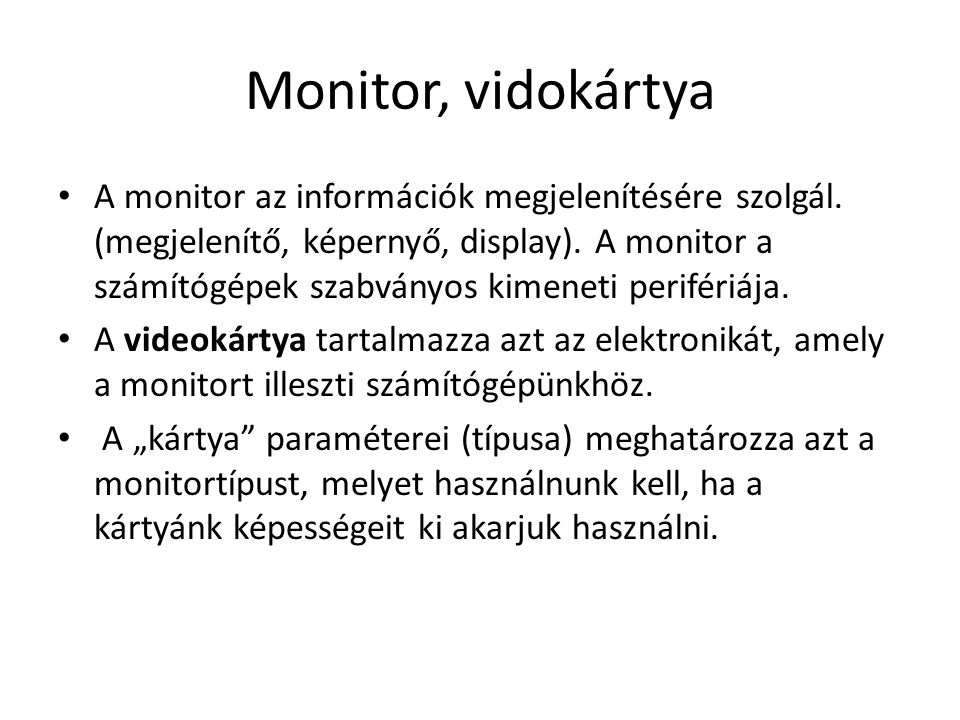 Monitor, vidokártya