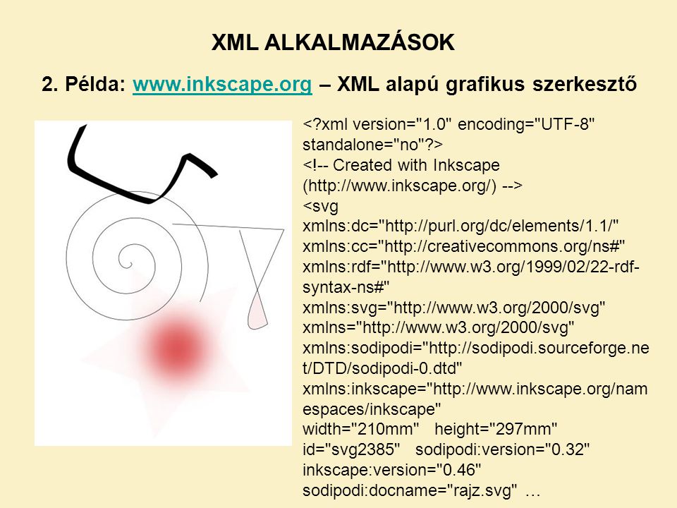 XML ALKALMAZÁSOK 2. Példa:   – XML alapú grafikus szerkesztő.