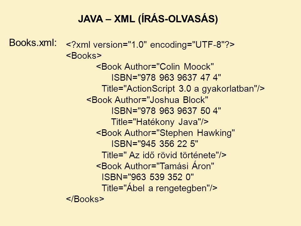 JAVA – XML (ÍRÁS-OLVASÁS)
