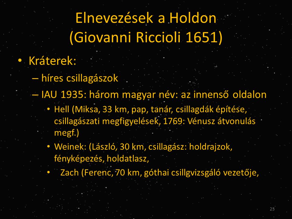 Elnevezések a Holdon (Giovanni Riccioli 1651)