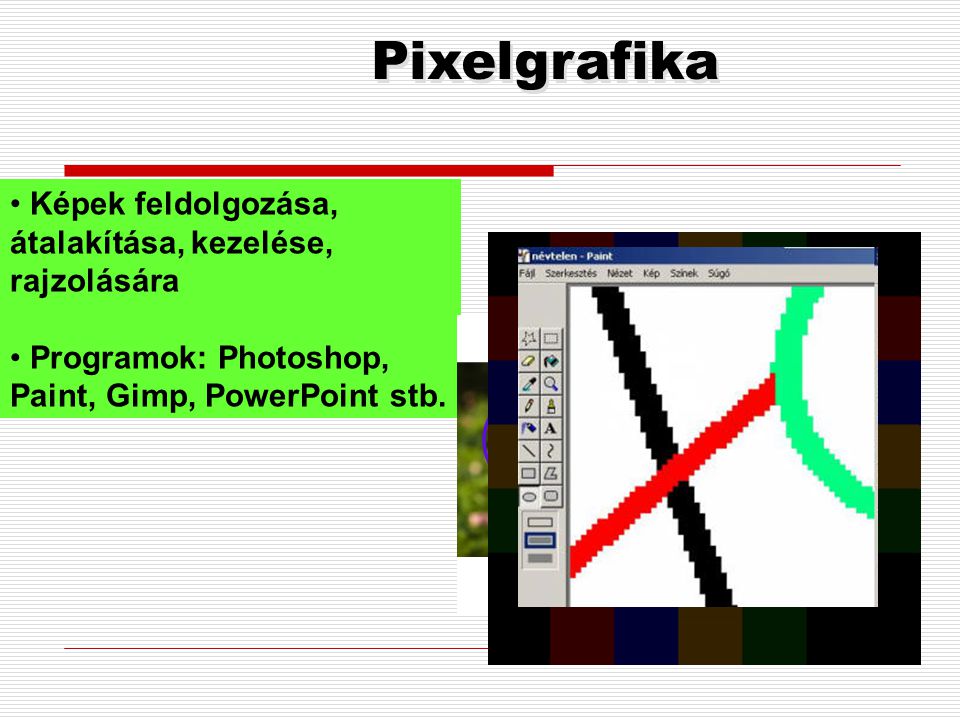 Pixelgrafika Képek feldolgozása, átalakítása, kezelése, rajzolására