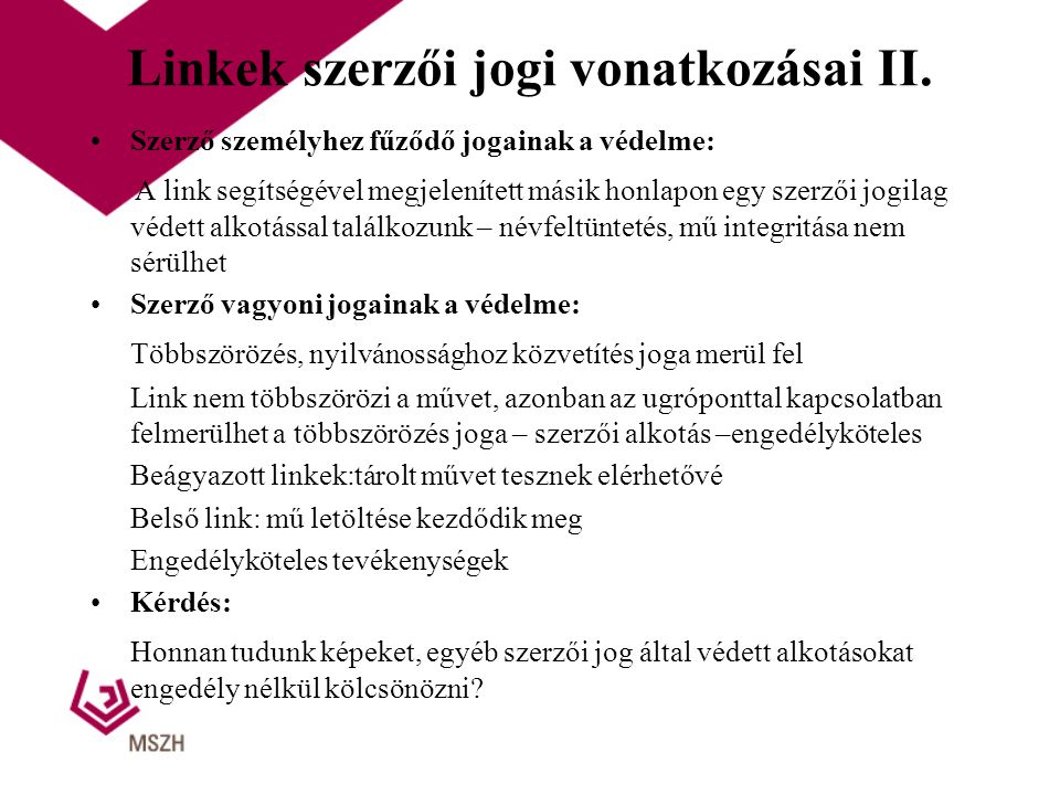 Linkek szerzői jogi vonatkozásai II.