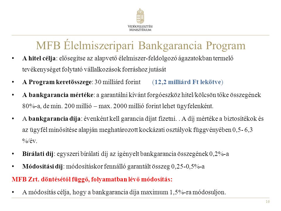 MFB Élelmiszeripari Bankgarancia Program